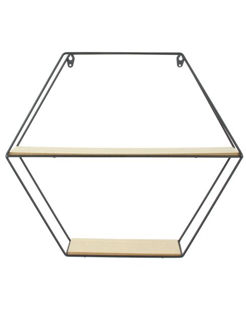 Étagère bois métal hexagonale beige/noir - 46x10x40 cm