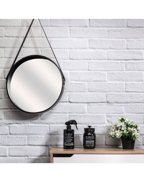 Miroir rond avec anse noir - 40x65.5 cm