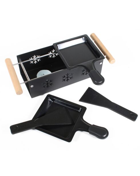 Raclette duo à la bougie bois/inox/noir - 32x11 cm