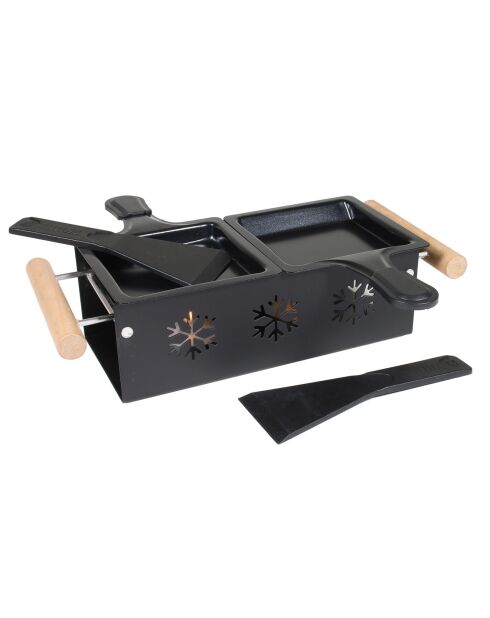 Raclette duo à la bougie bois/inox/noir - 32x11 cm