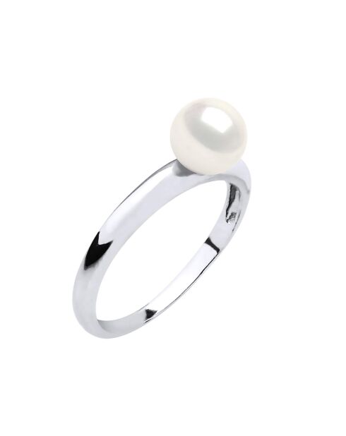 Bague Or Blanc & Perle d'Eau Douce ronde blanc naturel