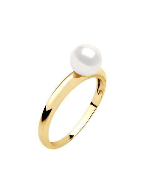 Bague Or Jaune & Perle d'Eau Douce ronde blanc naturel