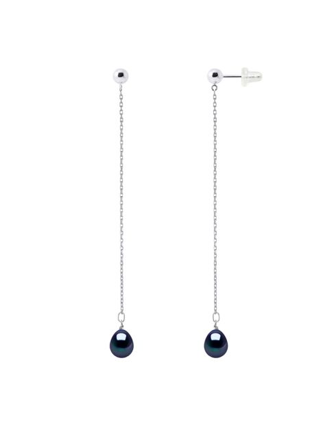 Tropfenohrringe aus Weißgold und schwarzer Birne mit Süßwasserperlen