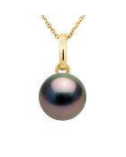 Anhänger aus Gelbgold und Tahitiperle, rund, schwarz, Tahiti