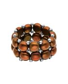 Bague ajustable 2 Rangs Acier & Perles d'Eau Douce rondes marron