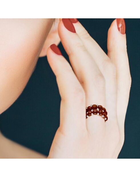 Bague ajustable 2 Rangs Acier & Perles d'Eau Douce rondes marron