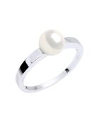 Bague Argent Rhodié & Perle d'Eau Douce ronde blanc naturel