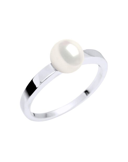 Bague Argent Rhodié & Perle d'Eau Douce ronde blanc naturel