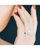 Bague Argent Rhodié & Perle d'Eau Douce ronde blanc naturel