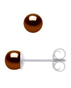 Boucles d'Oreilles Argent Rhodié & Perles d'Eau Douce boutons marron
