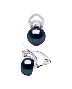 Boucles d'Oreilles Argent Rhodié, Zircone & Perles d'Eau Douce boutons noires