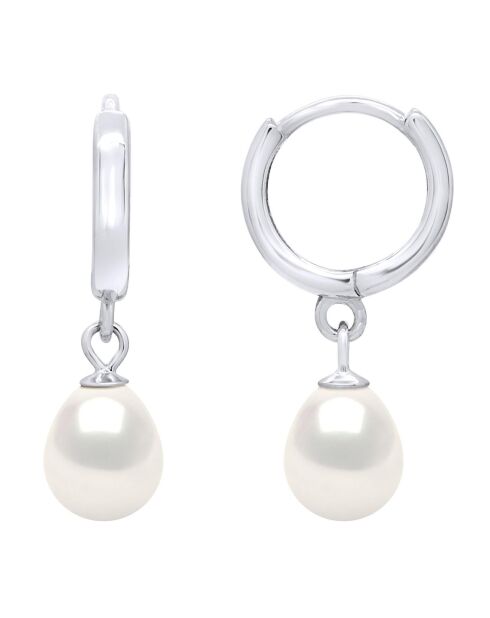 Boucles d'Oreilles Créoles Argent Rhodié & Perles d'Eau Douce poires blanc naturel