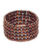 Bracciale rotondo in acciaio e perle d'acqua dolce marroni a 5 file