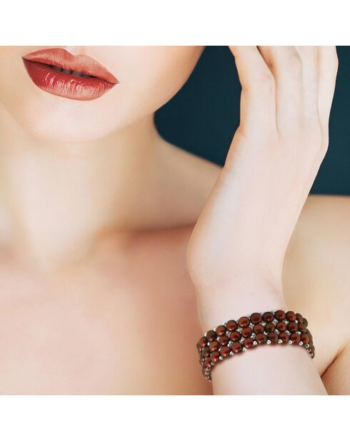 Bracelet 3 Rangs Acier & Perles d'Eau Douce rondes marron