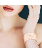 Brazalete de acero de 5 hileras y perlas de agua dulce redondas naturales de color rosa