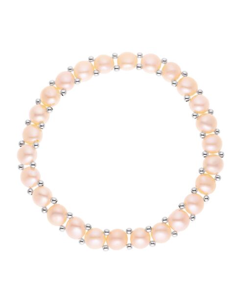 Bracelet Rang Acier & Perles d'Eau Douce rondes rose naturel