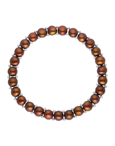 Bracelet Rang Acier & Perles d'Eau Douce rondes marron