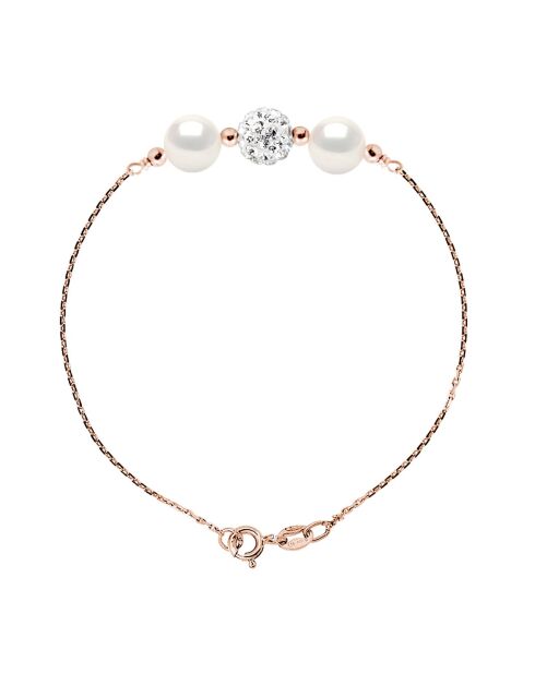 Bracelet Argent plaqué Or Rose, Cristal & Perles d'Eau Douce rondes blanc naturel
