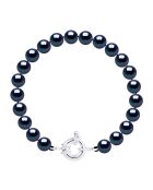 Rangarmband aus Rhodiumsilber und schwarze runde Süßwasserperlen