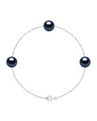 Bracelet Argent Rhodié & 3 Perles d'Eau Douce traversantes rondes noires
