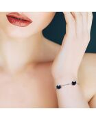 Bracelet Argent Rhodié & 3 Perles d'Eau Douce traversantes rondes noires