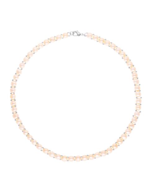 Halskette mit Stahlschnur und natürlichen rosafarbenen runden Süßwasserperlen