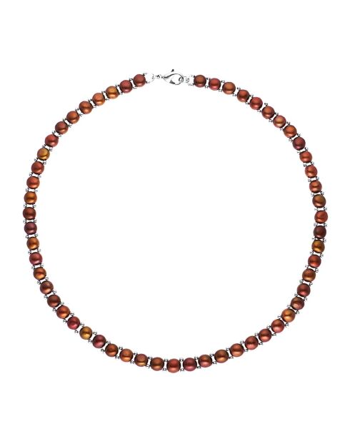 Halskette aus Stahl und runder brauner Süßwasserperle