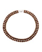 2-reihige Halskette aus Stahl und braune runde Süßwasserperlen