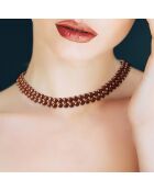 2-reihige Halskette aus Stahl und braune runde Süßwasserperlen
