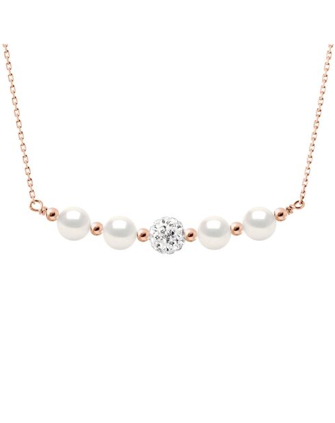 Collier Argent plaqué Or Rose, Cristal & Perles d'Eau Douce rondes blanc naturel