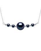 Collier Argent Rhodié & Perles d'Eau Douce rondes noires