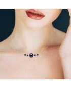 Collier Argent Rhodié & Perles d'Eau Douce rondes noires