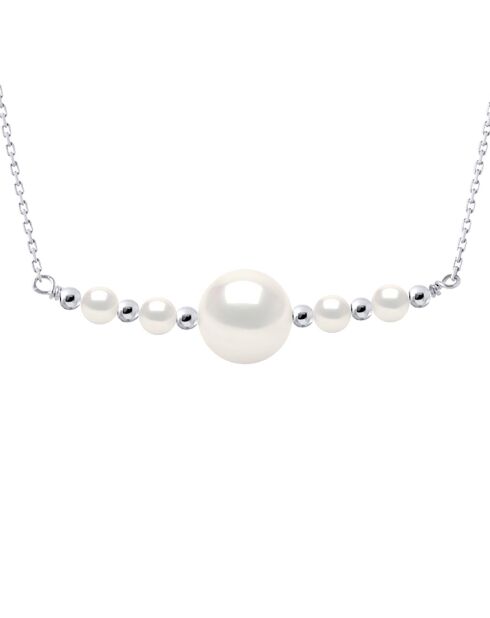 Collier Argent Rhodié & Perles d'Eau Douce rondes blanc naturel