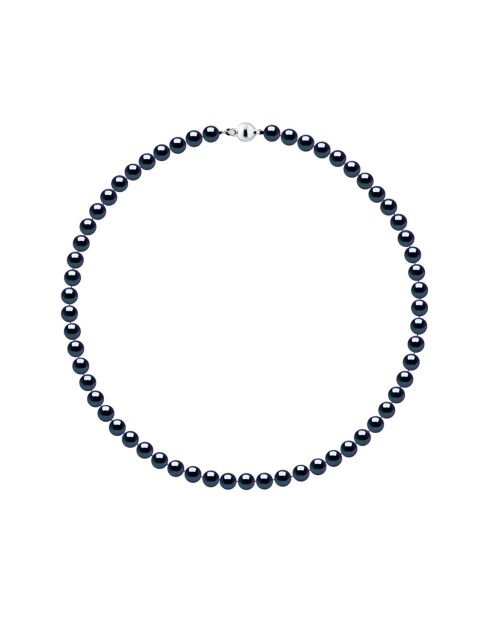 Ronde zoetwaterparelketting van gerhodineerd zilver en zwart