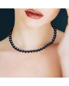 Halskette mit runden Süßwasserperlen aus Rhodiumsilber und Schwarz