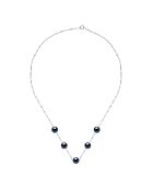 Halskette aus Rhodiumsilber und 5 schwarze, runde, kreuzende Süßwasserperlen