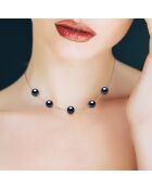 Halskette aus Rhodiumsilber und 5 schwarze, runde, kreuzende Süßwasserperlen