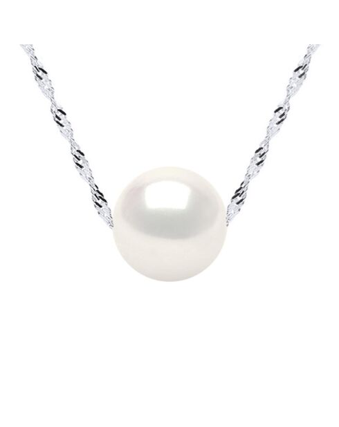 Collier Solitaire Argent Rhodié & Perle d'Eau Douce traversante ronde blanc naturel