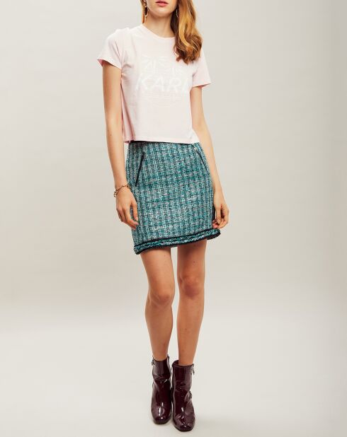Jupe droite en tweed turquoise