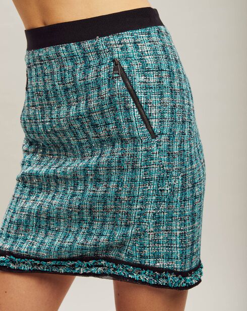 Jupe droite en tweed turquoise