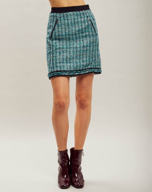 Jupe droite en tweed turquoise