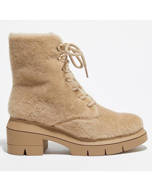 Boots en Peau de Mouton Nisha beiges - Talon 7,5 cm