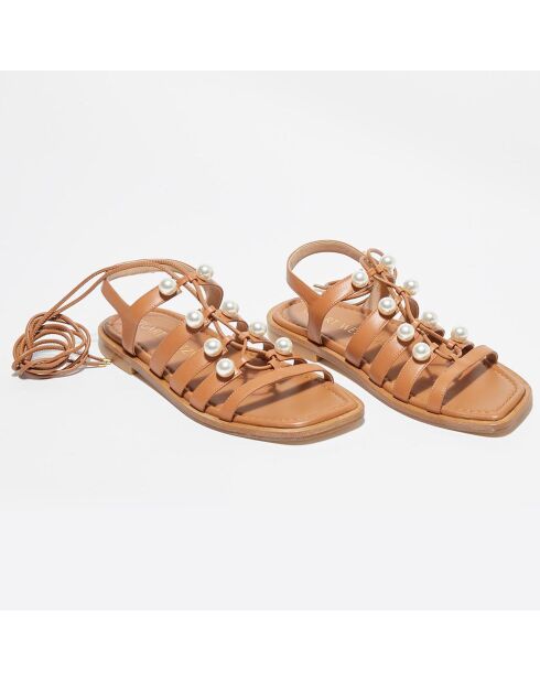 Sandales en Cuir Goldie Lace-Up camel