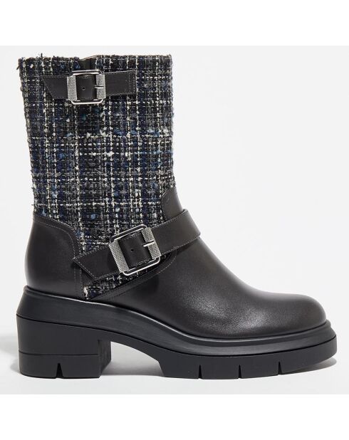 Boots en Cuir & Tweed Ryder Rise noires - Talon 7,5 cm