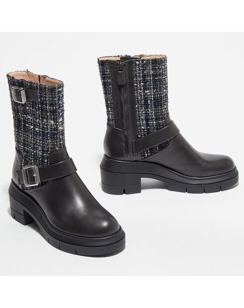 Boots en Cuir & Tweed Ryder Rise noires - Talon 7,5 cm