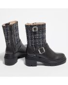 Boots en Cuir & Tweed Ryder Rise noires - Talon 7,5 cm