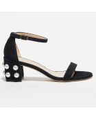 Sandales en Velours de Cuir Simple Pearls noires - Talon 6,5 cm