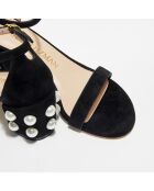 Sandales en Velours de Cuir Simple Pearls noires - Talon 6,5 cm