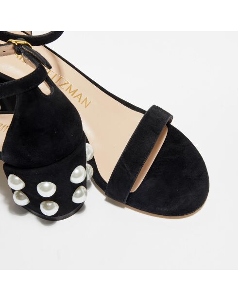 Sandales en Velours de Cuir Simple Pearls noires - Talon 6,5 cm