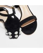 Sandales en Velours de Cuir Simple Pearls noires - Talon 6,5 cm